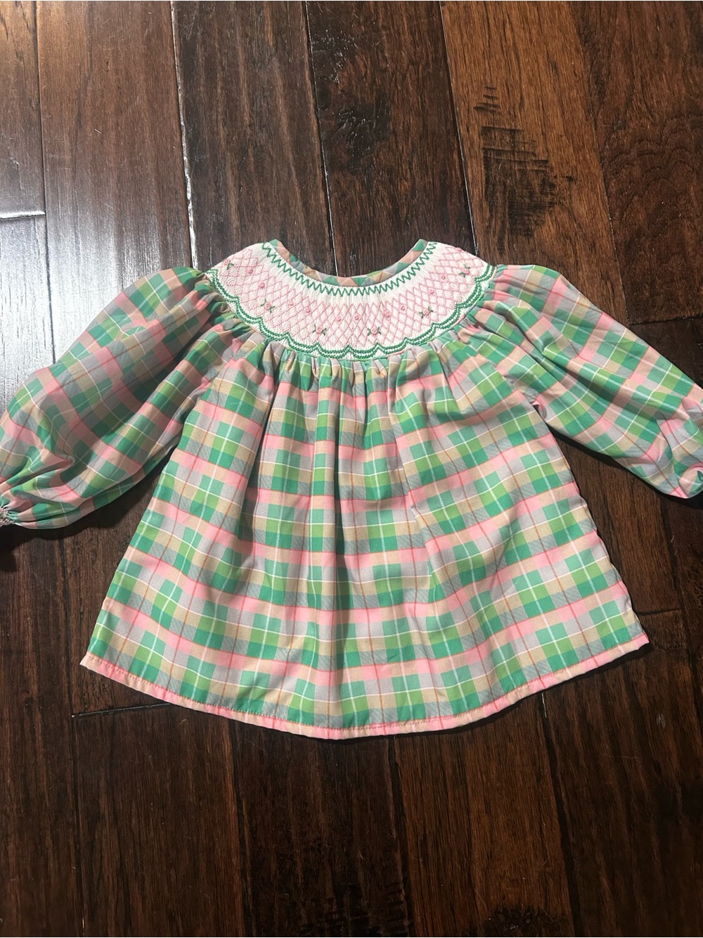 Poppy Kids Co Smocked Green and Pink Plaid Toddler Top/Dress